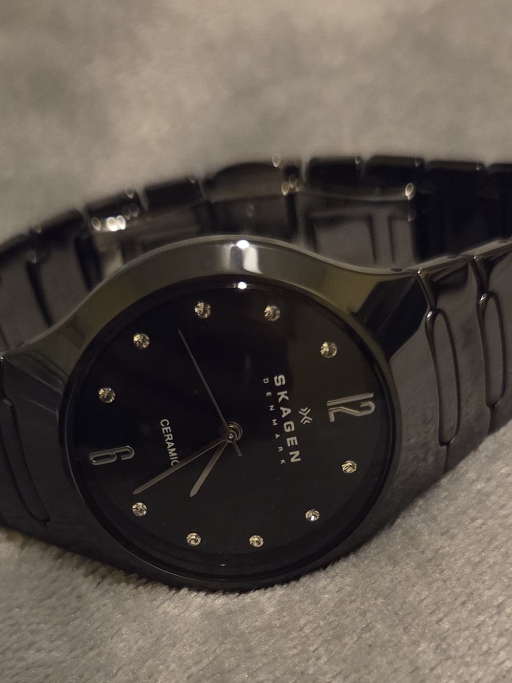 Skagen Black Ceramic Women's Watch with Crystal Markers